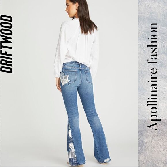 DRIFTWOOD FARRAH FLARE PATCH UP JEANS NWT POOL BLUE - Picture 5 of 9